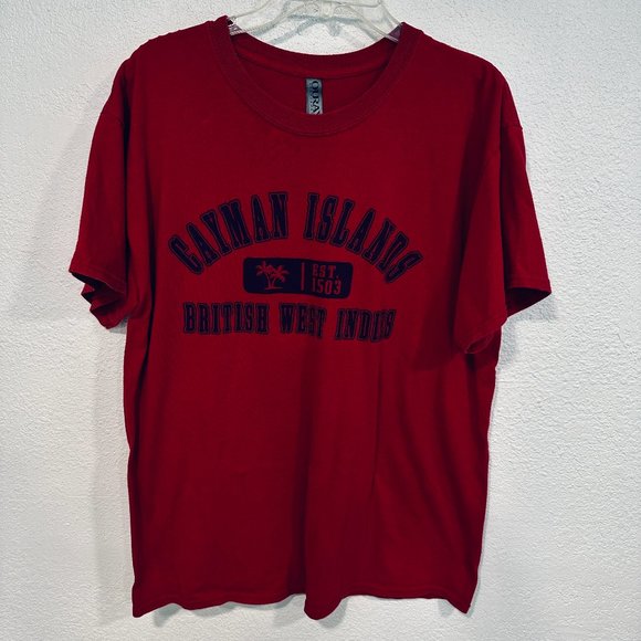 Mens Large Cotton Tee CAYMAN ISLANDS BRITISH WEST INDIES Dark Red Short Sleeves - Picture 1 of 6